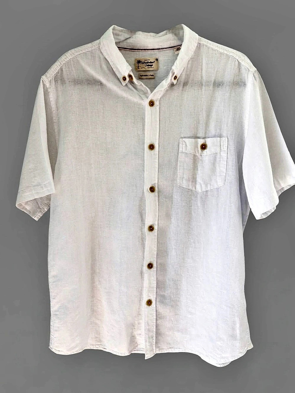 Original Weatherproof Vintage Linen Short Sleeve Shirt in White Like New L